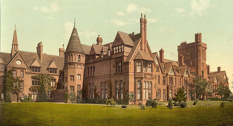 Colored photograph of Girton College, Cambridge